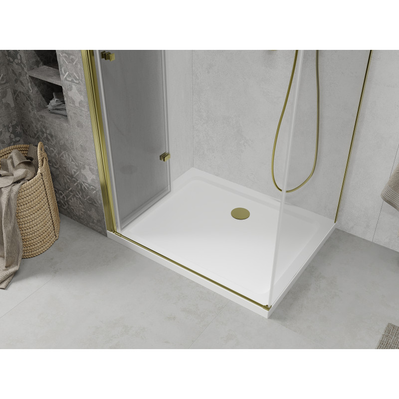 Mexen Lima folding shower cabin 70 x 100 cm, transparent, gold + Flat shower tray - 856-070-100-50-00-4010