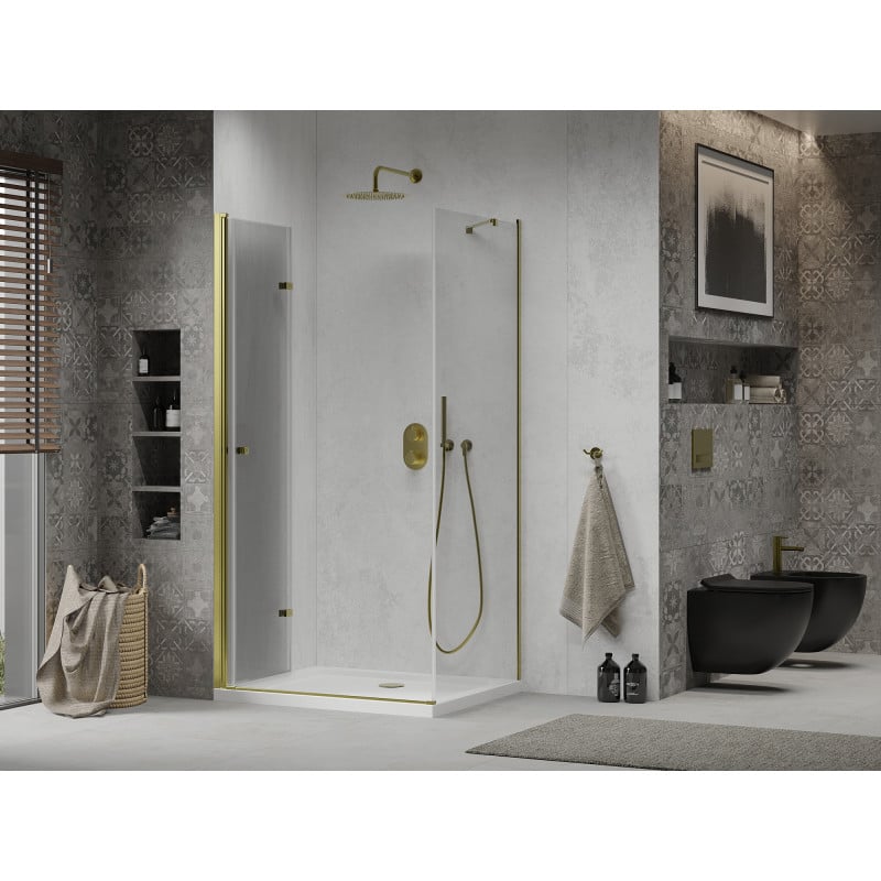 Mexen Lima folding shower cabin 80 x 70 cm, transparent, gold + Flat tray - 856-080-070-50-00-4010