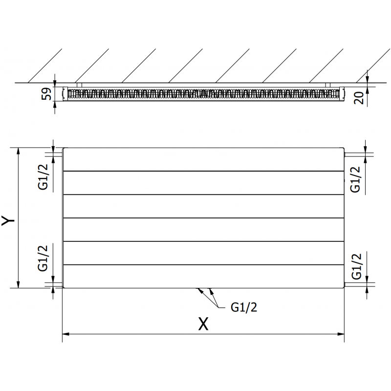 Mexen Line CCL11 panel radiator 400 x 1100 mm, bottom centre connection, 611 W, anthracite - W6C11L-040-110-66