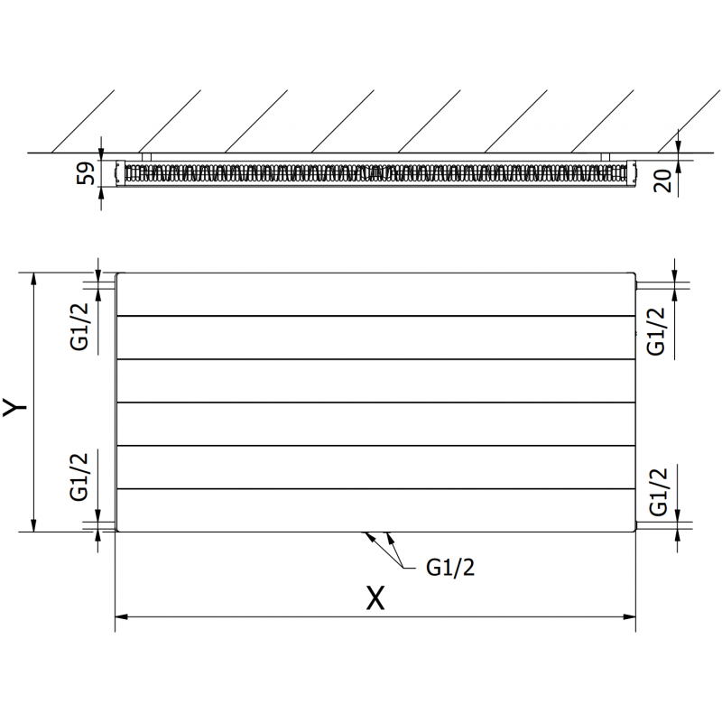 Mexen Line CCL11 panel radiator 900 x 800 mm, bottom central connection, 873 W, anthracite - W6C11L-090-080-66