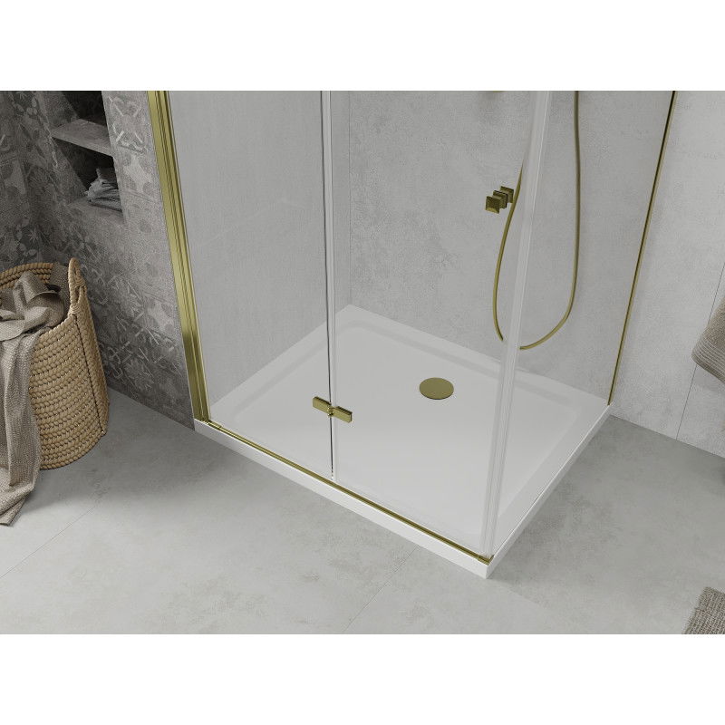 Mexen Lima folding shower enclosure 90 x 70 cm, transparent, gold + Flat tray - 856-090-070-50-00-4010