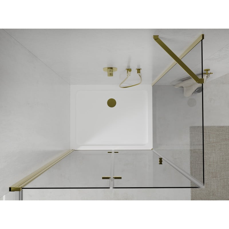 Mexen Lima folding shower cabin 90 x 80 cm, transparent, gold + Flat tray - 856-090-080-50-00-4010