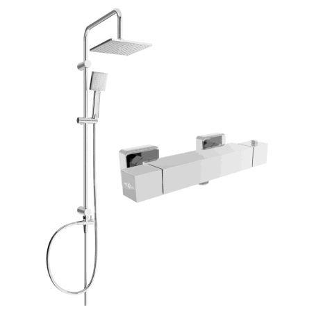 Mexen Cube Tord exposed shower set with rain showerhead and thermostatic shower faucet, chrome - 77200200-00