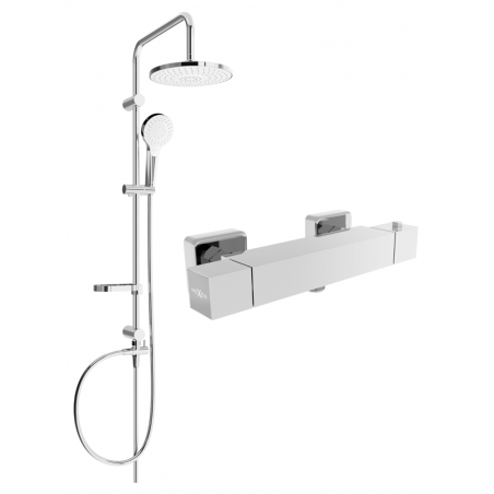 Mexen Erik surface-mounted shower set with a rainmaker and thermostatic mixer tap Cube, Chrome - 77200205-00