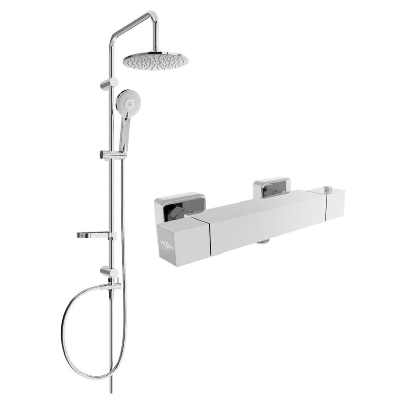 Mexen Carl surface-mounted shower set with a rainmaker and thermostatic mixer tap Cube, Chrome - 77200240-00
