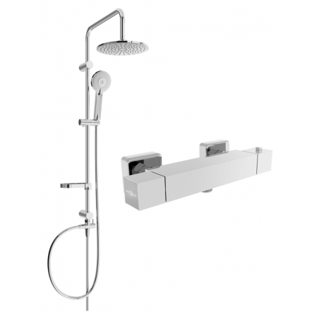 Mexen Carl surface-mounted shower set with a rainmaker and thermostatic mixer tap Cube, Chrome - 77200240-00