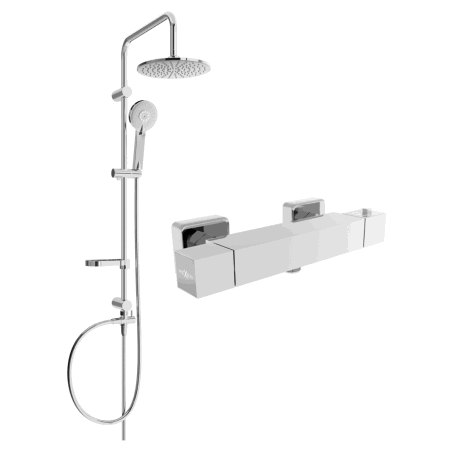 Mexen Cube Carl exposed shower set with overhead shower and thermostatic shower mixer, chrome - 77200240-00