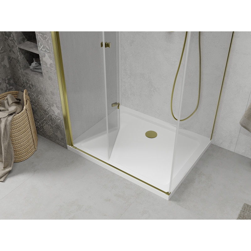 Mexen Lima folding shower cabin 100 x 70 cm, transparent, gold + Flat shower tray - 856-100-070-50-00-4010