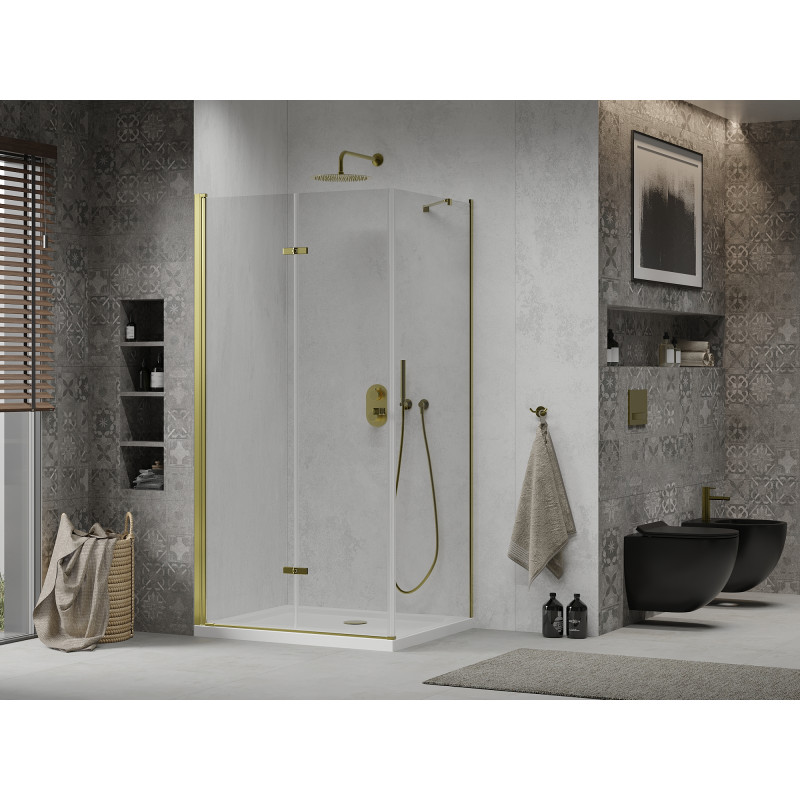 Mexen Lima folding shower cabin 100 x 70 cm, transparent, gold + Flat shower tray - 856-100-070-50-00-4010