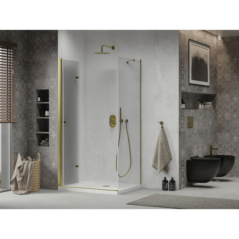 Mexen Lima foldable shower cabin 100 x 70 cm, transparent, gold + Flat tray - 856-100-070-50-00-4010