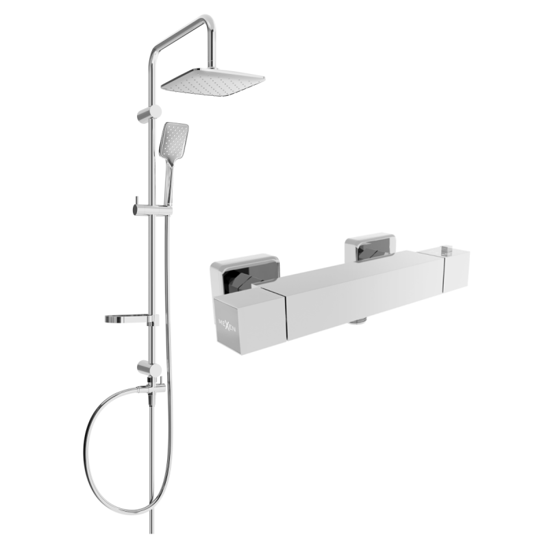 Mexen Cube Sven exposed shower set with rain showerhead and thermostatic shower mixer, chrome - 77200262-00