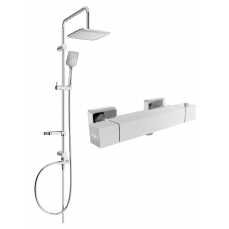 Mexen Cube Sven exposed shower set with rain showerhead and thermostatic shower mixer, chrome - 77200262-00