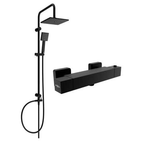 Mexen Cube Tord Shower Set with Exposed Installation, Rain Shower and Thermostatic Shower Mixer, Black - 77200200-70
