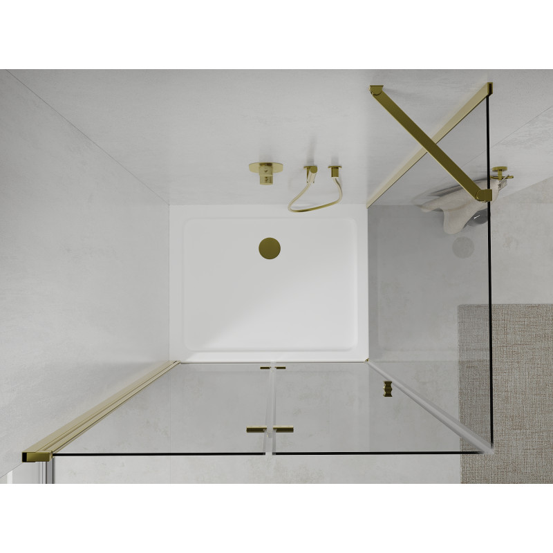 Mexen Lima folding shower cabin 100 x 80 cm, transparent, gold + Flat tray - 856-100-080-50-00-4010
