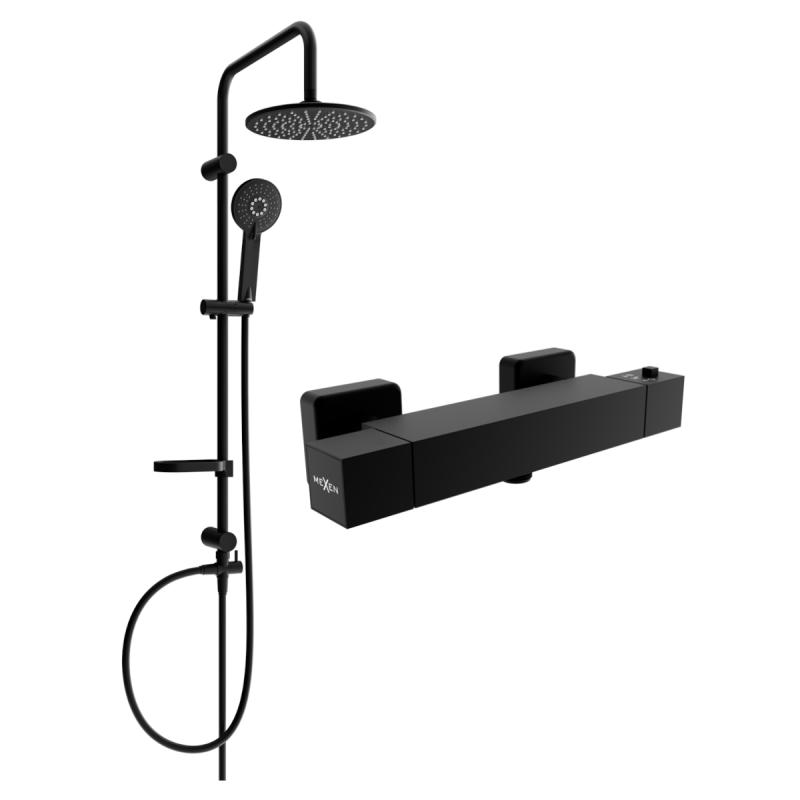 Mexen Carl surface-mounted shower set with a rainmaker and thermostatic mixer tap Cube, Black - 77200240-70