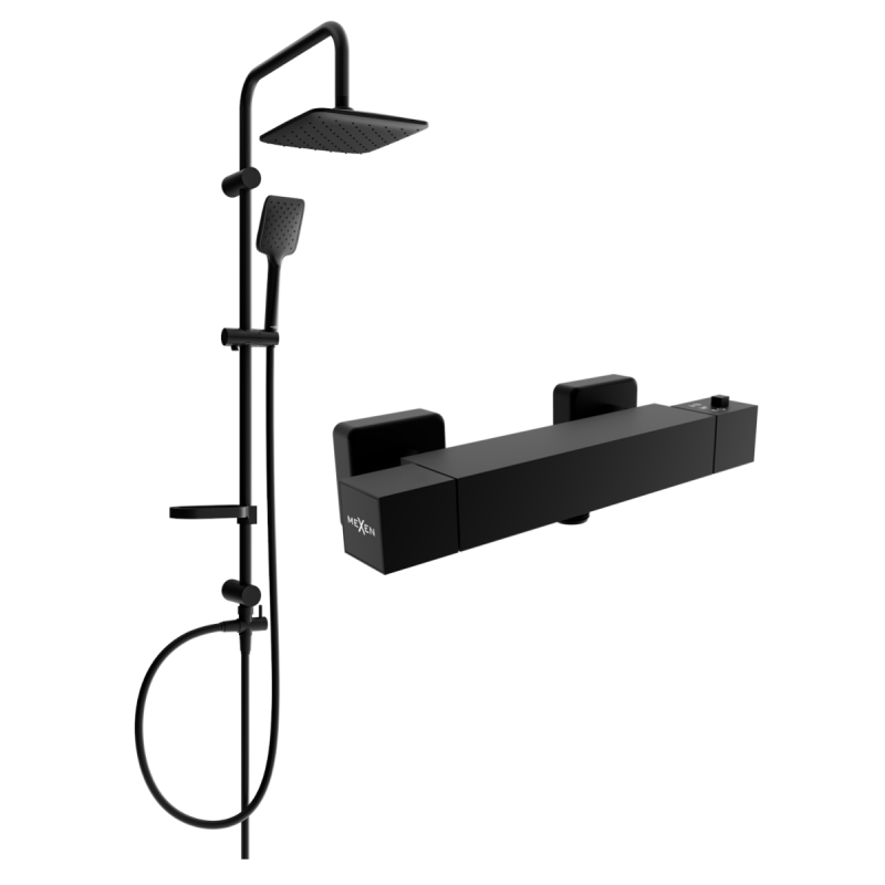Mexen Sven surface-mounted shower set with a rainmaker and thermostatic mixer tap Cube, Black - 77200262-70