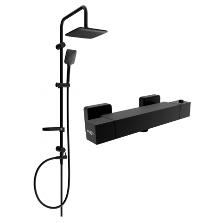 Mexen Cube Sven wall-mounted shower set with rain shower and thermostatic shower faucet, black - 77200262-70