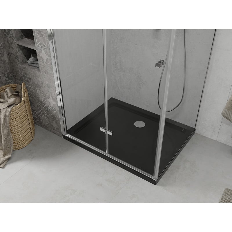 Mexen Lima folding shower cabin 80 x 100 cm, transparent, chrome + Flat tray, black - 856-080-100-01-00-4070