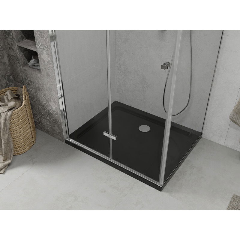 Mexen Lima folding shower enclosure 80 x 100 cm, transparent, chrome + Flat tray, black - 856-080-100-01-00-4070