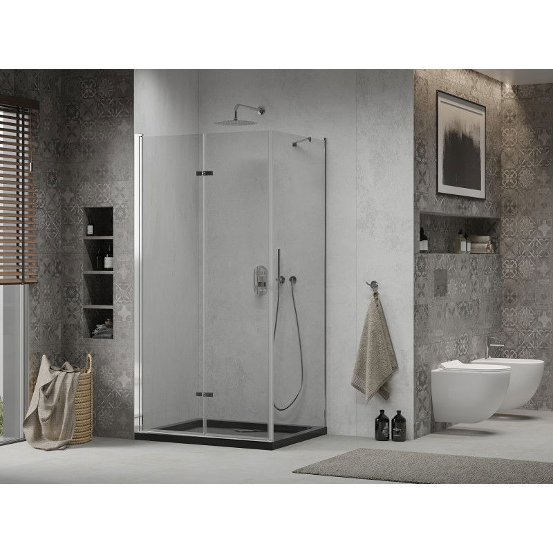 Mexen Lima folding shower enclosure 80 x 100 cm, transparent, chrome + Flat tray, black - 856-080-100-01-00-4070