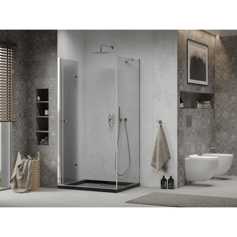 Mexen Lima Folding Shower Cabin 90 x 100 cm, Transparent, Chrome + Flat Tray, Black - 856-090-100-01-00-4070