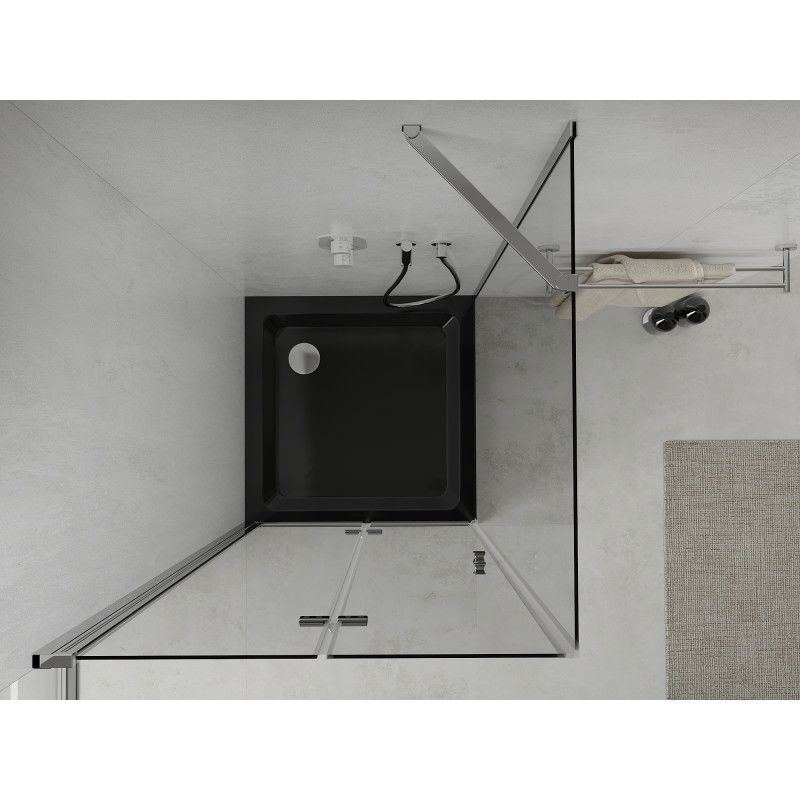 Mexen Lima folding shower enclosure 90 x 90 cm, transparent, chrome + Flat tray, black - 856-090-090-01-00-4070