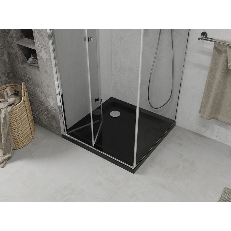 Mexen Lima folding shower cabin 90 x 90 cm, transparent, chrome + Flat shower tray, black - 856-090-090-01-00-4070