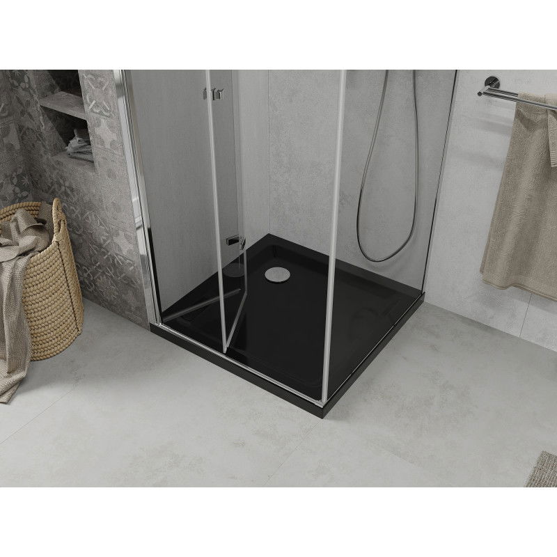 Mexen Lima folding shower enclosure 90 x 90 cm, transparent, chrome + Flat tray, black - 856-090-090-01-00-4070