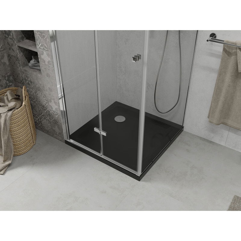 Mexen Lima folding shower enclosure 90 x 90 cm, transparent, chrome + Flat tray, black - 856-090-090-01-00-4070