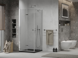 Mexen Lima folding shower cabin 90 x 90 cm, transparent, chrome + Flat shower tray, black - 856-090-090-01-00-4070