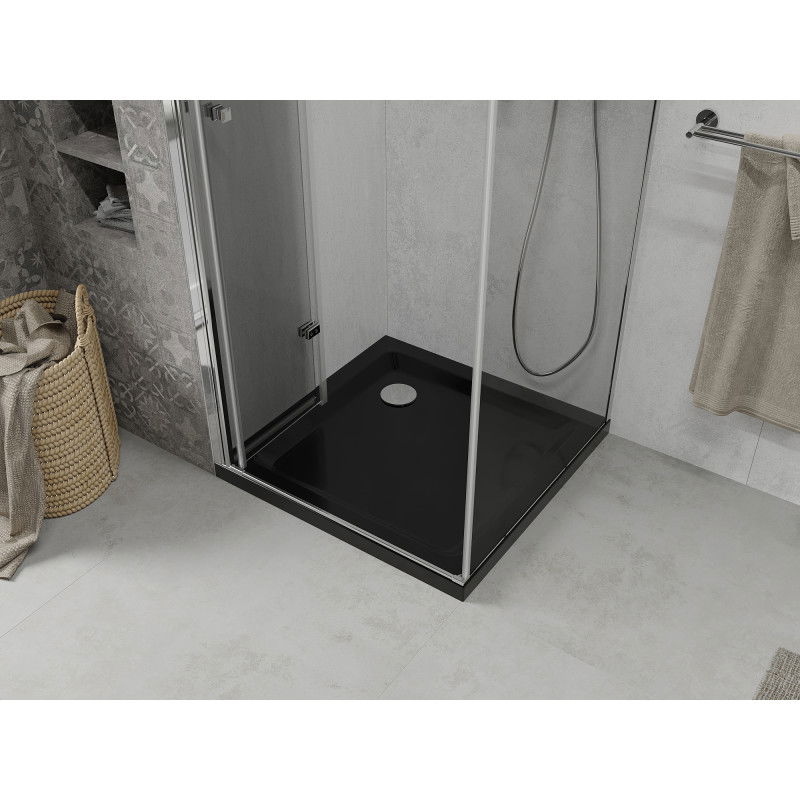 Mexen Lima folding shower enclosure 90 x 90 cm, transparent, chrome + Flat tray, black - 856-090-090-01-00-4070