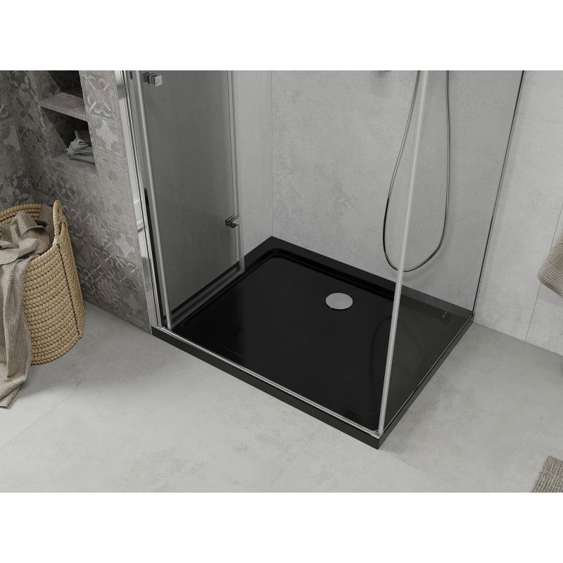 Mexen Lima folding shower enclosure 100 x 80 cm, transparent, chrome + Flat tray, black - 856-100-080-01-00-4070