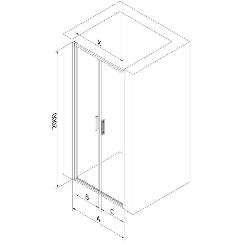 Mexen Exo-B Duo double-hinged shower door 80 cm, transparent, chrome - 814-080-000-01-00