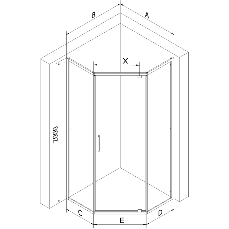 Mexen Exo-R pentagonal hinged shower enclosure 80 x 80 cm, transparent, chrome - 812-080-080-01-00