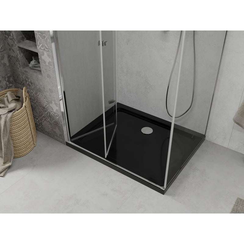 Mexen Lima folding shower cabin 100 x 90 cm, transparent, chrome + Flat tray, black - 856-100-090-01-00-4070