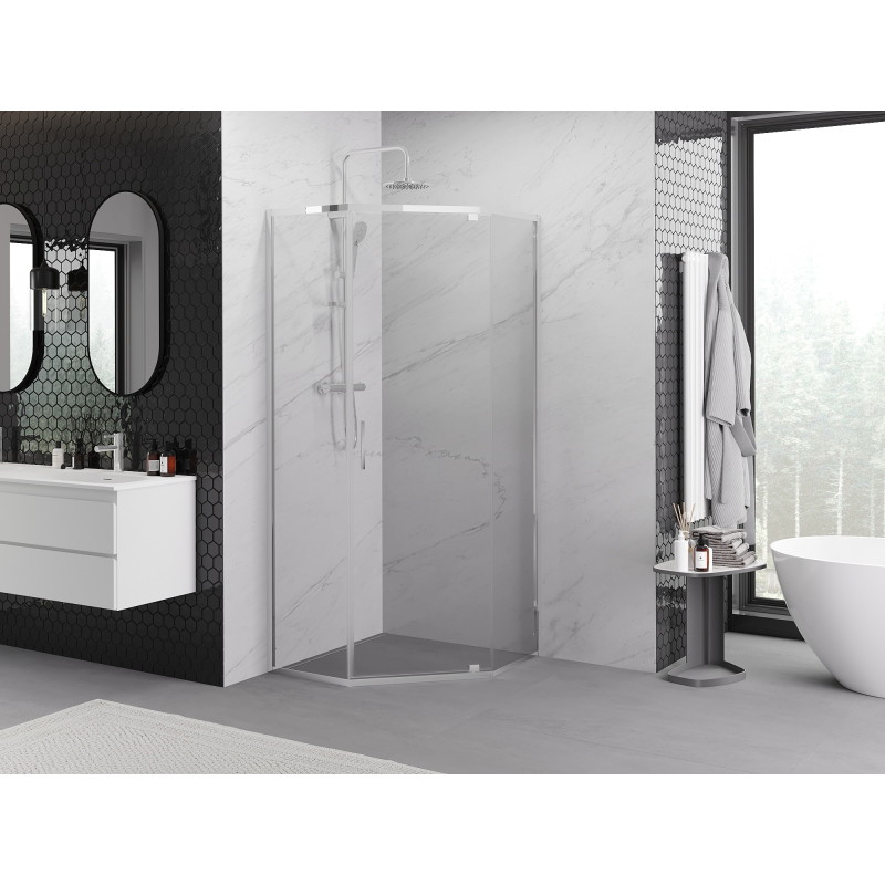 Mexen Exo-R pentagonal swinging shower cabin 100 x 100 cm, transparent, chrome - 812-100-100-01-00