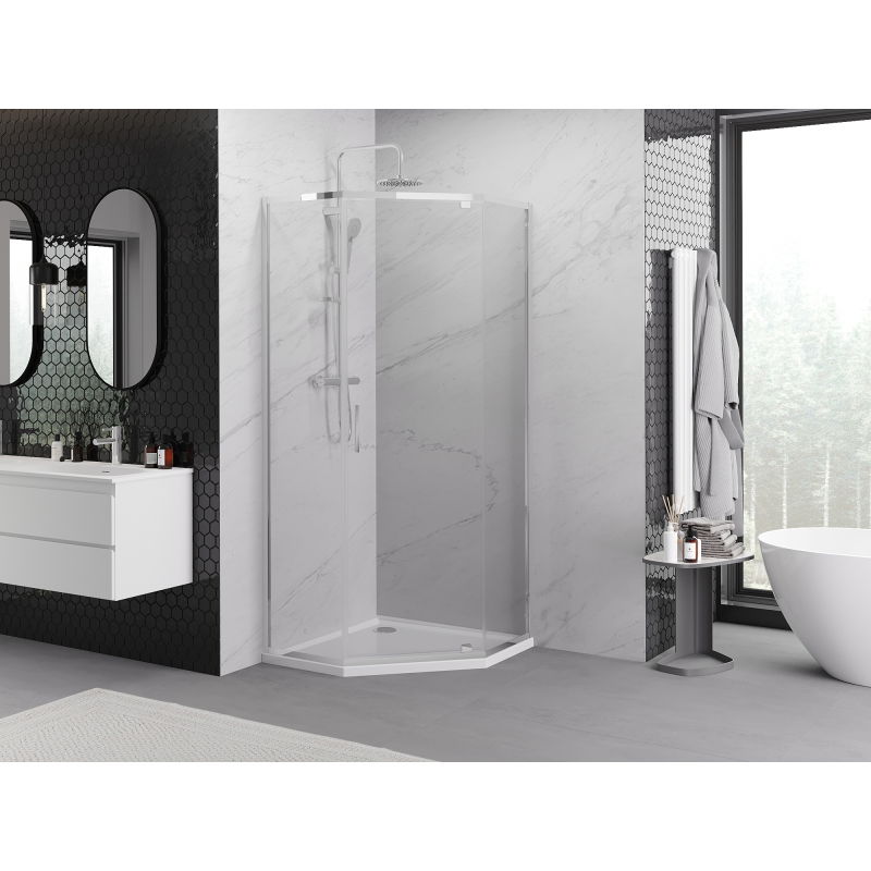 Mexen Exo pentagonal shower cabin with hinged door 100 x 100 cm, transparent, chrome - 812-100-100-01-00