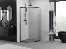 Mexen Exo-R pentagonal hinged shower enclosure 80 x 80 cm, transparent, black - 812-080-080-70-00