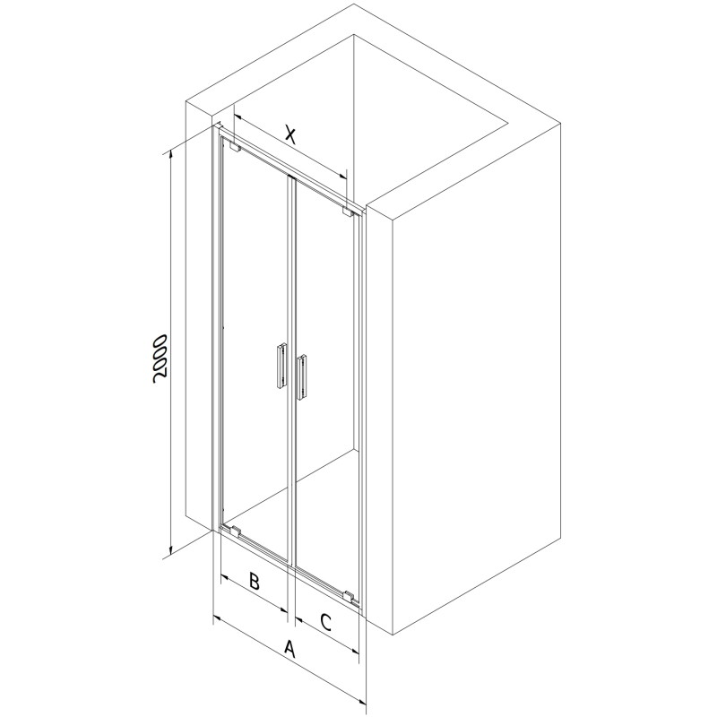 Mexen Exo-BR Duo double hinged shower door 80 cm, transparent, black - 8182-080-000-70-00