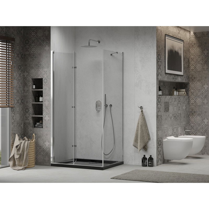 Mexen Lima folding shower enclosure 120 x 80 cm, transparent, chrome + Flat tray, black - 856-120-080-01-00-4070
