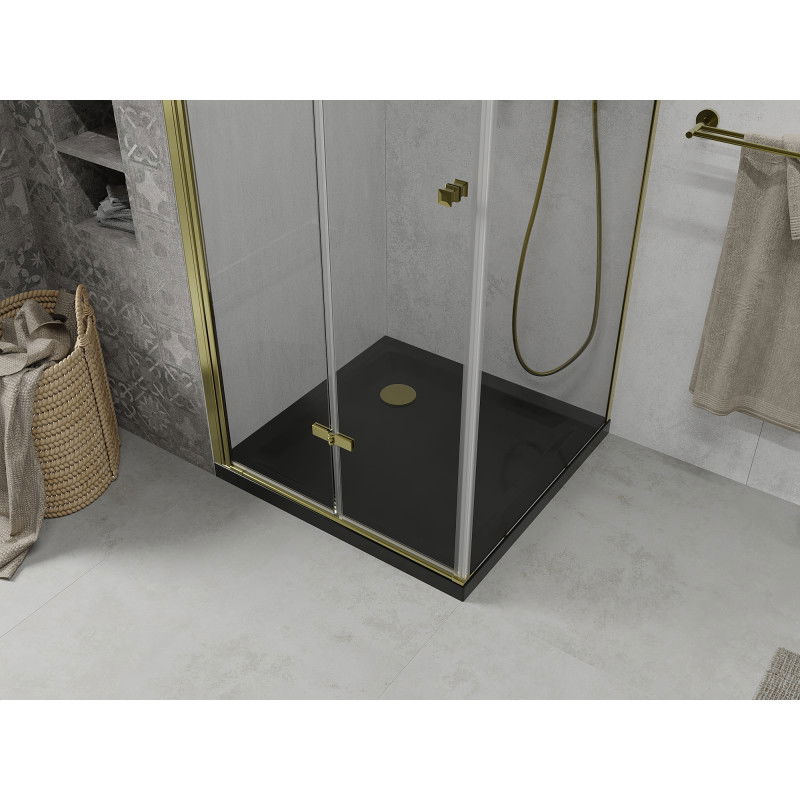 Mexen Lima Folding Shower Enclosure 90 x 90 cm, Transparent, Gold + Flat Tray, Black - 856-090-090-50-00-4070G