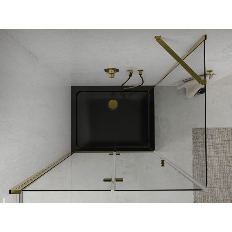 Mexen Lima folding shower cabin 90 x 100 cm, transparent, gold + Flat tray, black - 856-090-100-50-00-4070G