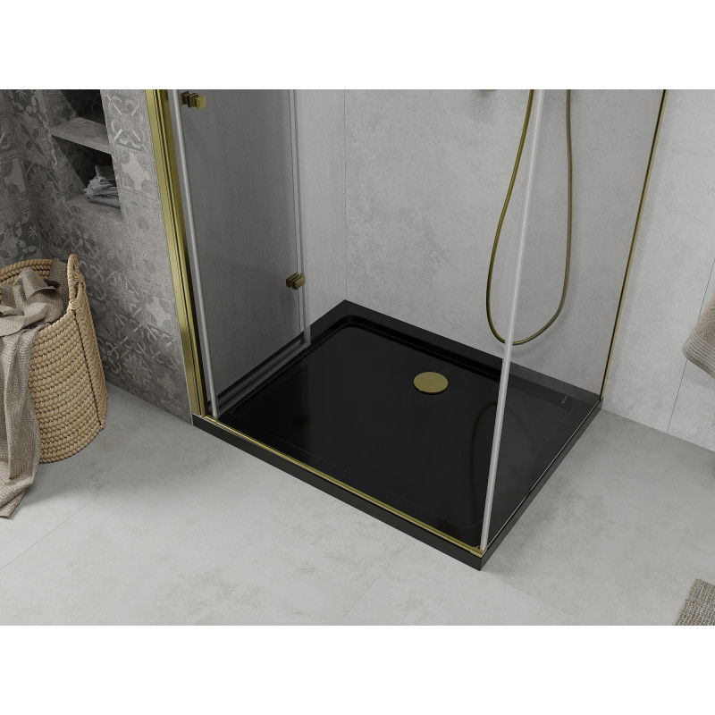 Mexen Lima folding shower cabin 90 x 100 cm, transparent, gold + Flat tray, black - 856-090-100-50-00-4070G