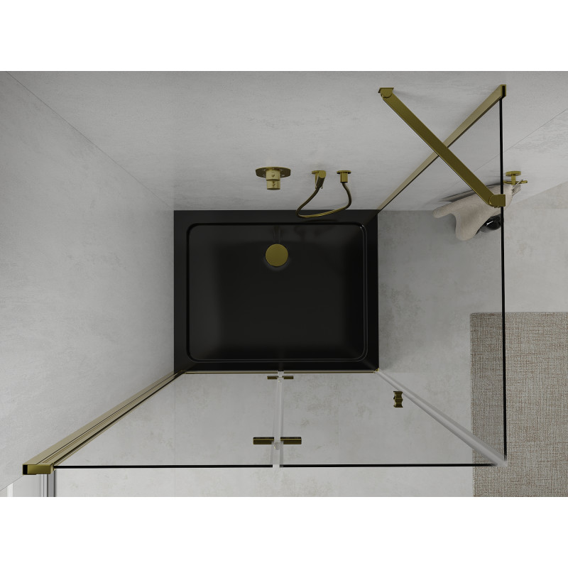 Mexen Lima folding shower cabin 100 x 80 cm, transparent, gold + Flat tray, black - 856-100-080-50-00-4070G