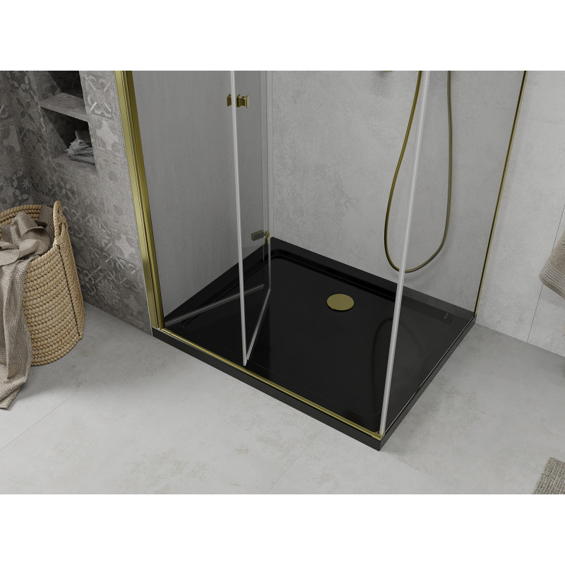 Mexen Lima folding shower cabin 100 x 80 cm, transparent, gold + Flat tray, black - 856-100-080-50-00-4070G