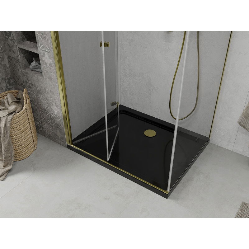 Mexen Lima Folding Shower Enclosure 100 x 80 cm, Transparent, Gold + Flat Tray, Black - 856-100-080-50-00-4070G