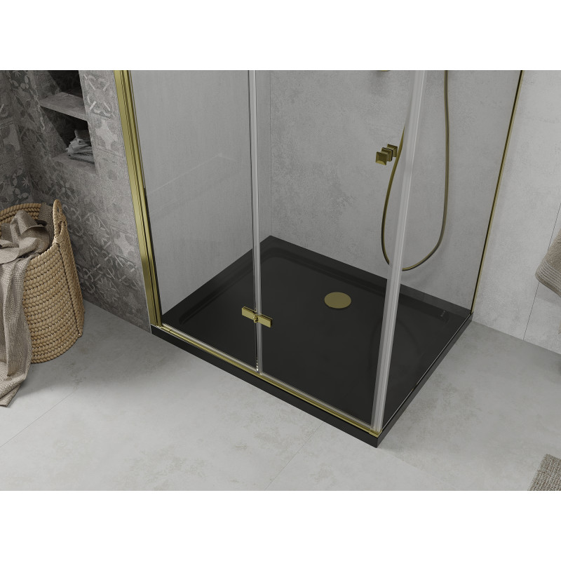 Mexen Lima folding shower cabin 100 x 80 cm, transparent, gold + Flat tray, black - 856-100-080-50-00-4070G