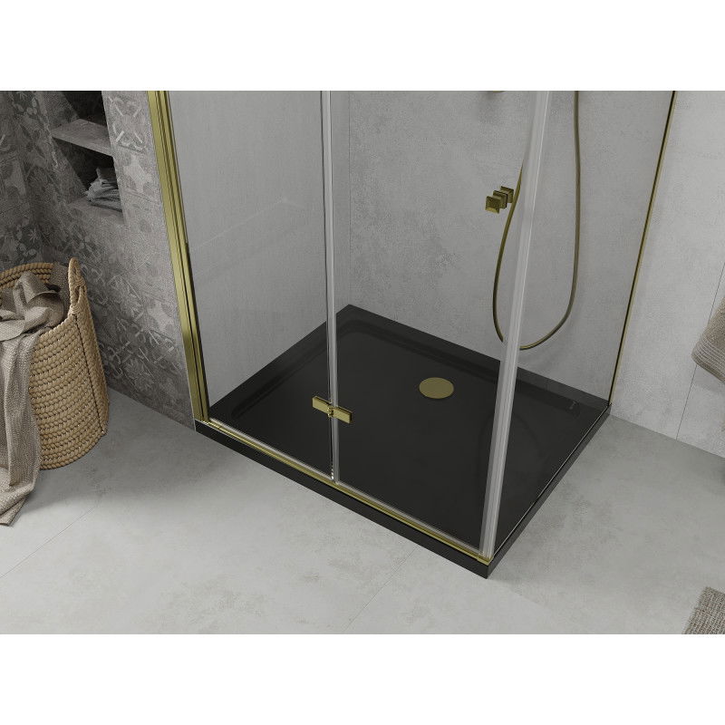 Mexen Lima Folding Shower Enclosure 100 x 80 cm, Transparent, Gold + Flat Tray, Black - 856-100-080-50-00-4070G