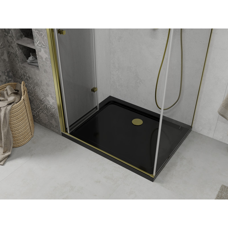 Mexen Lima folding shower cabin 100 x 80 cm, transparent, gold + Flat tray, black - 856-100-080-50-00-4070G
