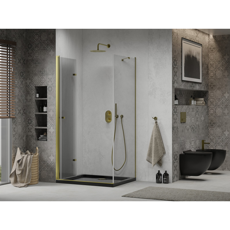 Mexen Lima folding shower cabin 100 x 80 cm, transparent, gold + Flat tray, black - 856-100-080-50-00-4070G